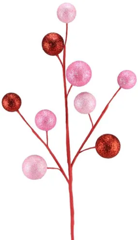 21" Glittered Ball Spray: Red/Pink