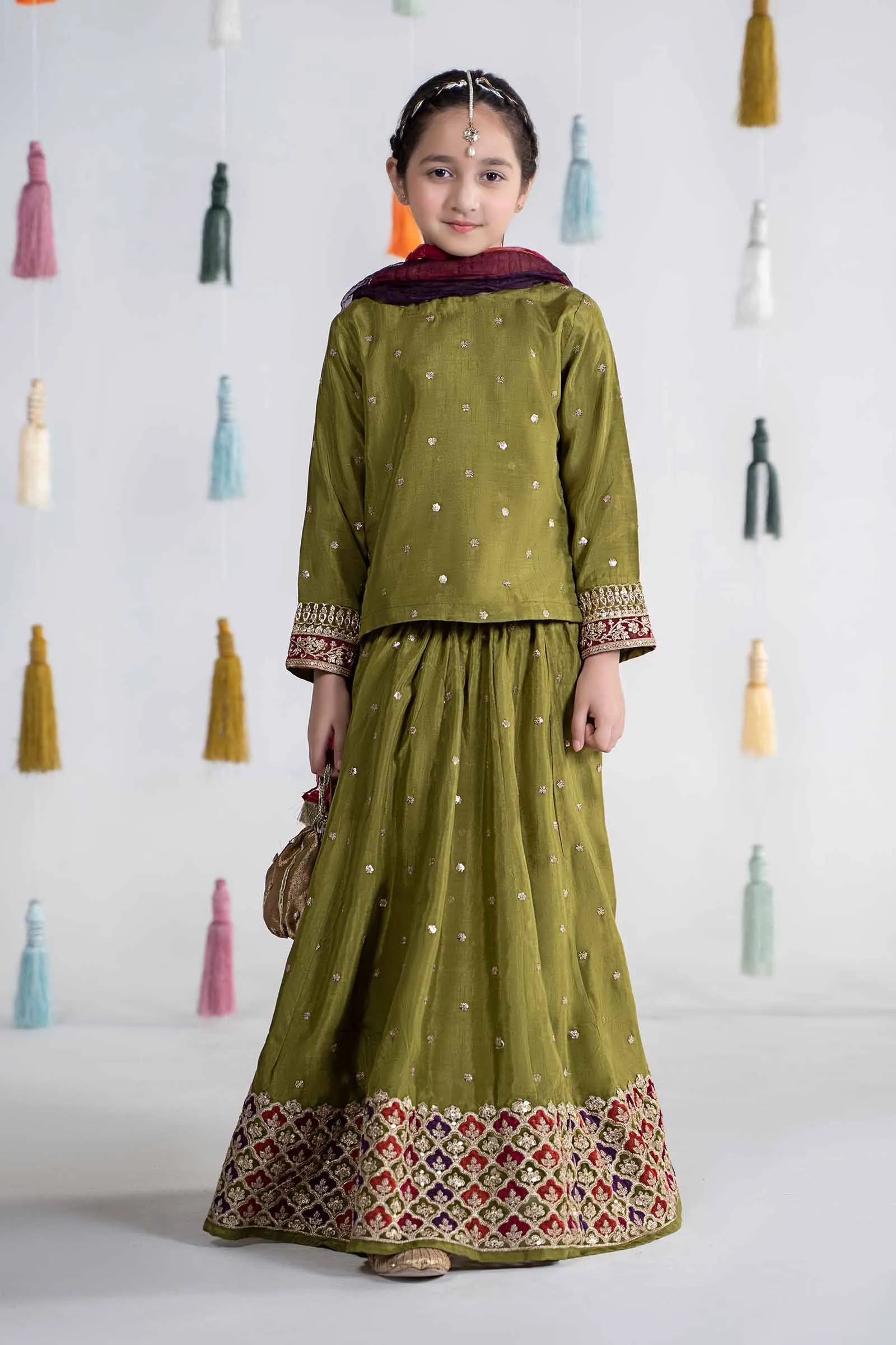 3 Piece Embroidered Bamber Raw Silk Suit | MKS-EA24-35