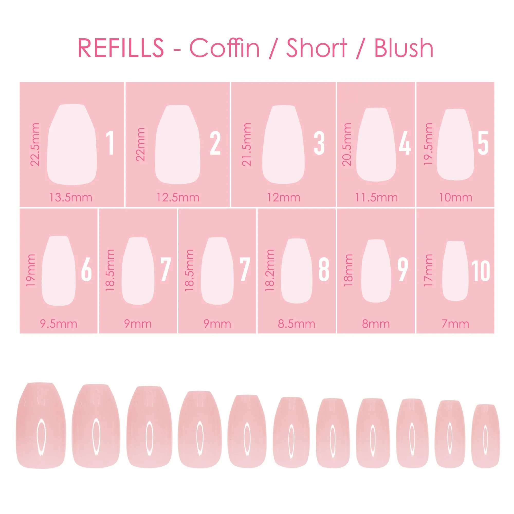 Charme Gel Extension Tips Refill / Coffin / Short / Blush